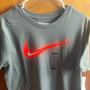 Nike t shirt grey with orange swoosh logo